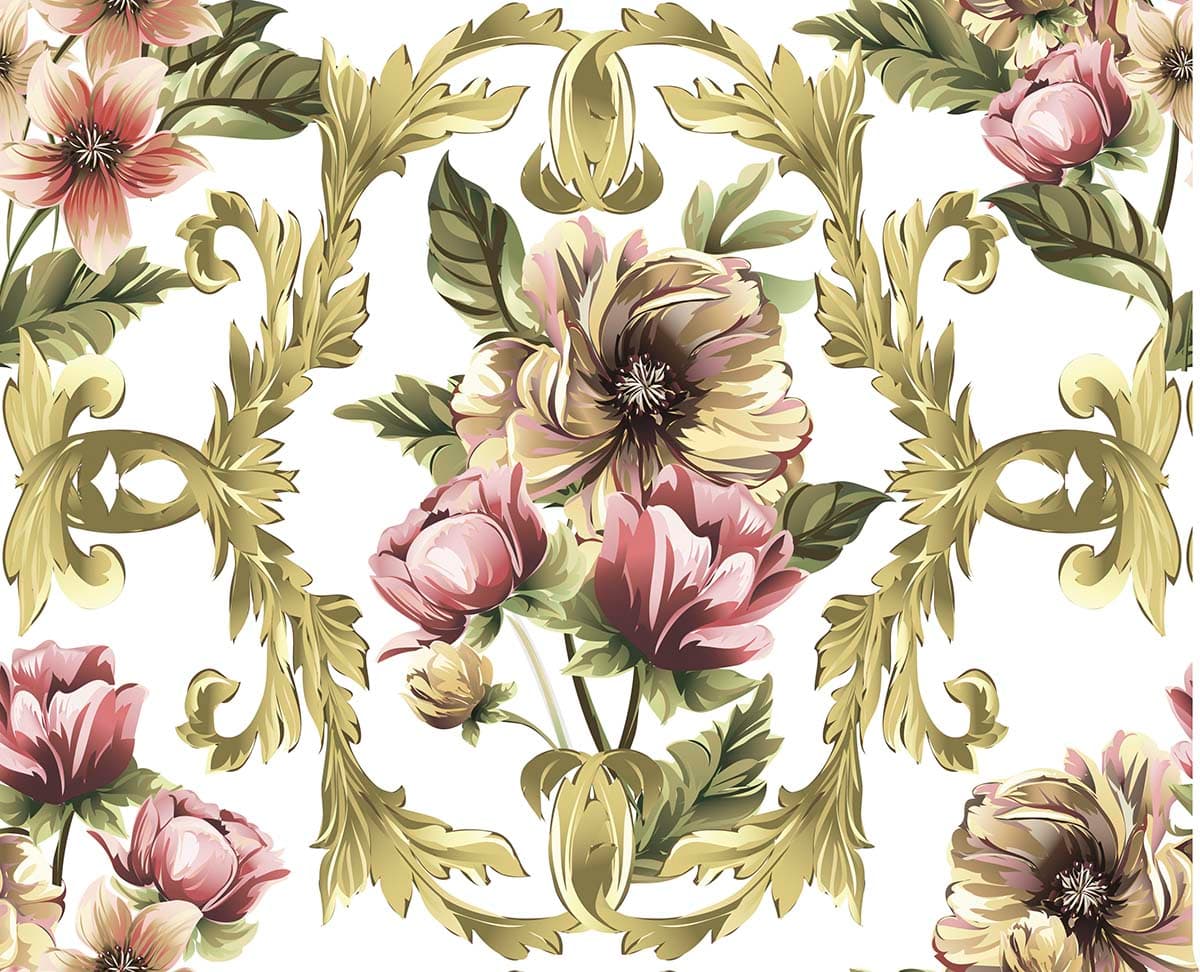 A floral pattern with gold leaves pattern detail