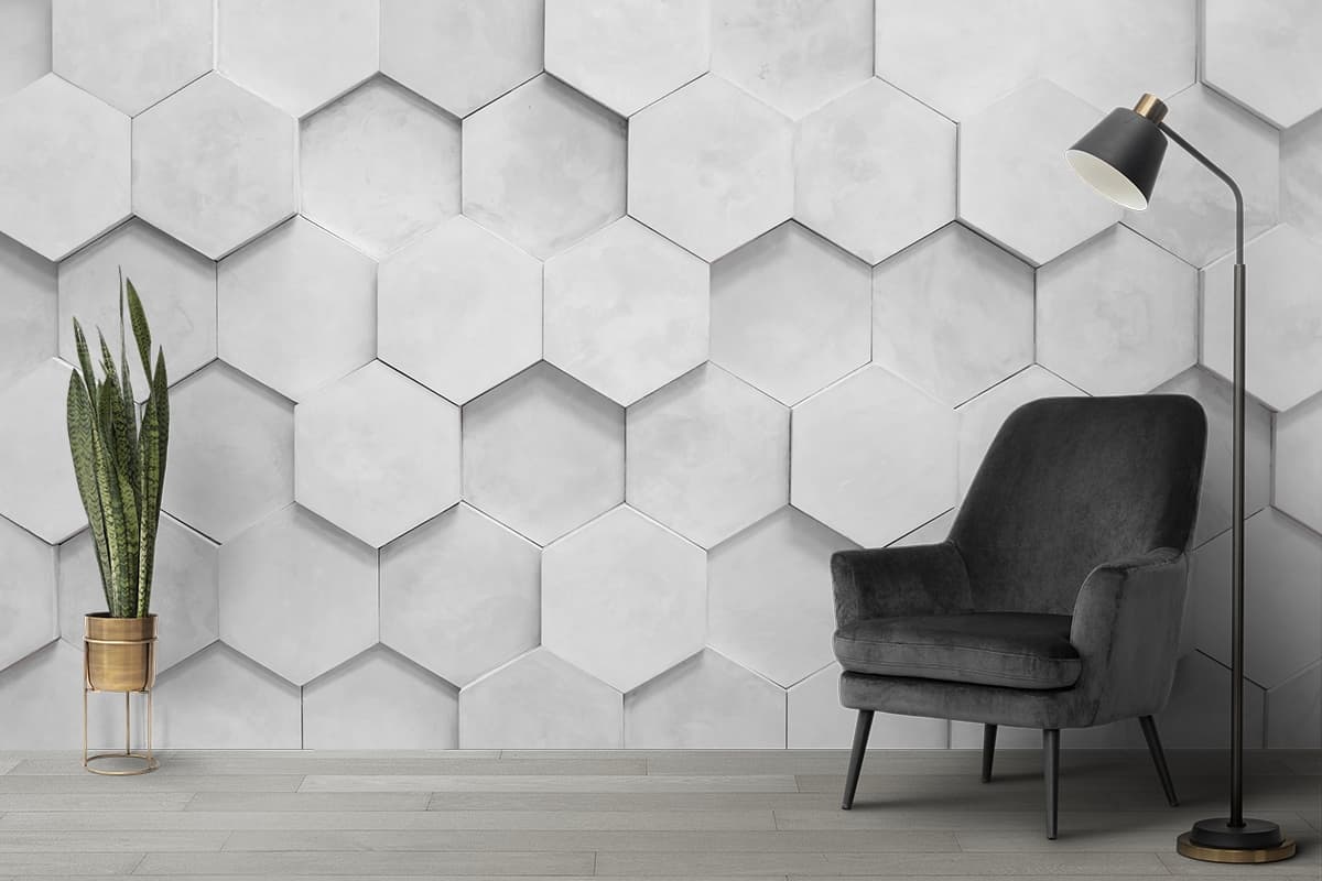 White Honeycomb Haven Wallpaper shown in a room