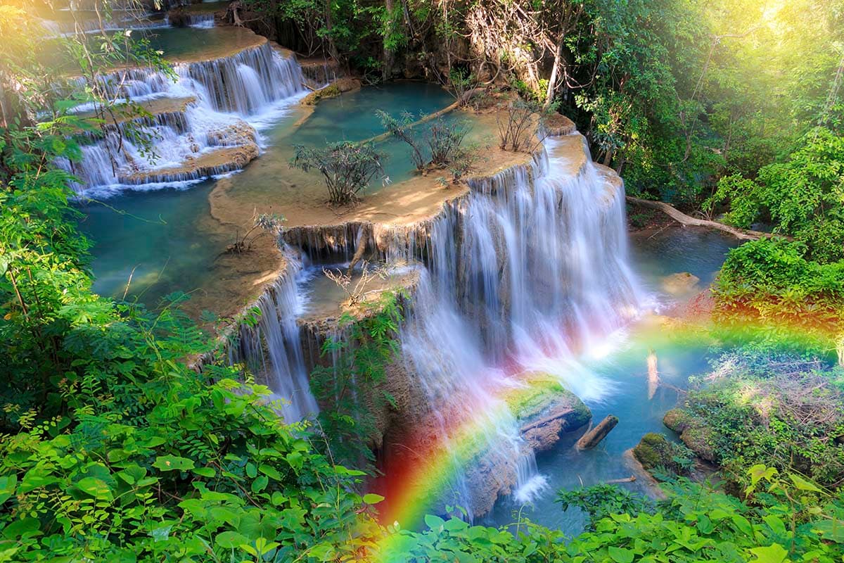 Beautiful Waterfall Rainbow Landscape Wallpaper pattern detail