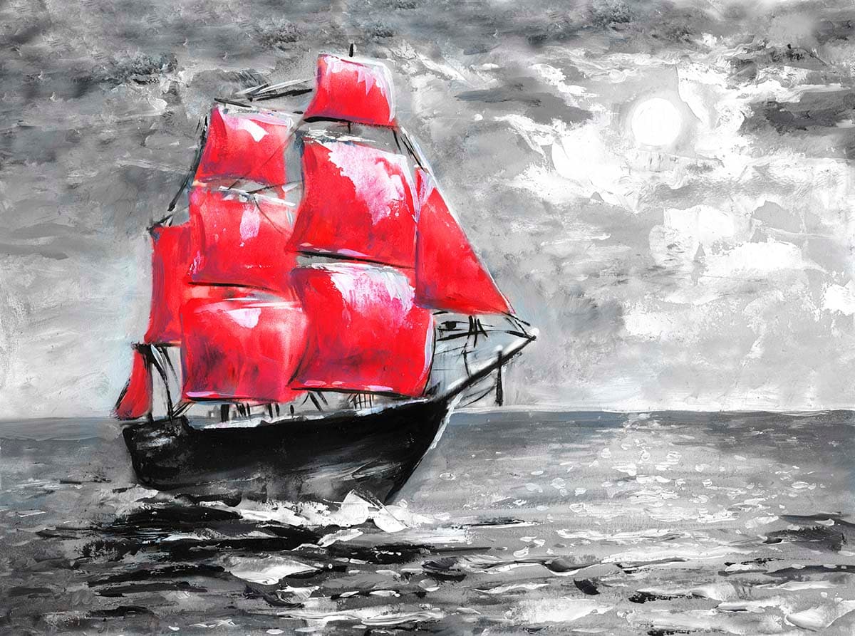 Red Sail Ship Artistic Seascape Painting wallpaper pattern detail