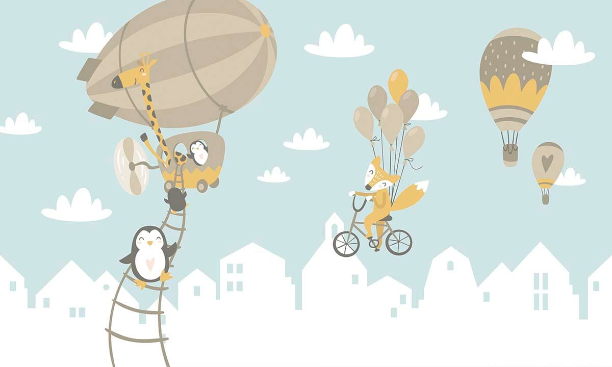 Whimsical Animal Balloon Wall Mural pattern detail