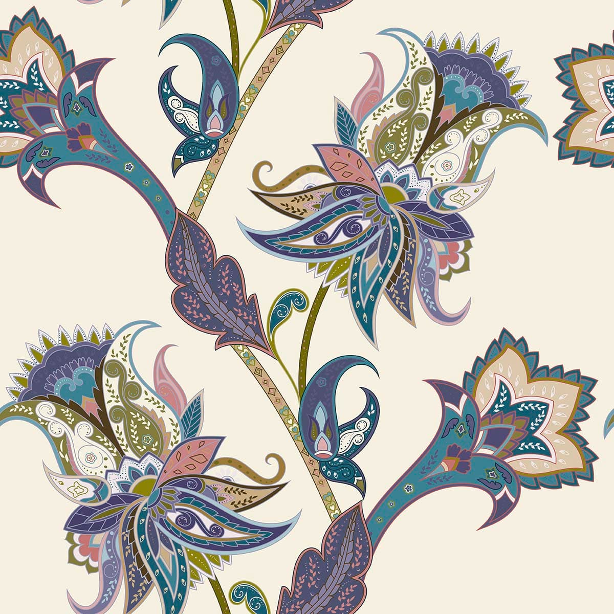 A colorful floral pattern on a white background pattern detail