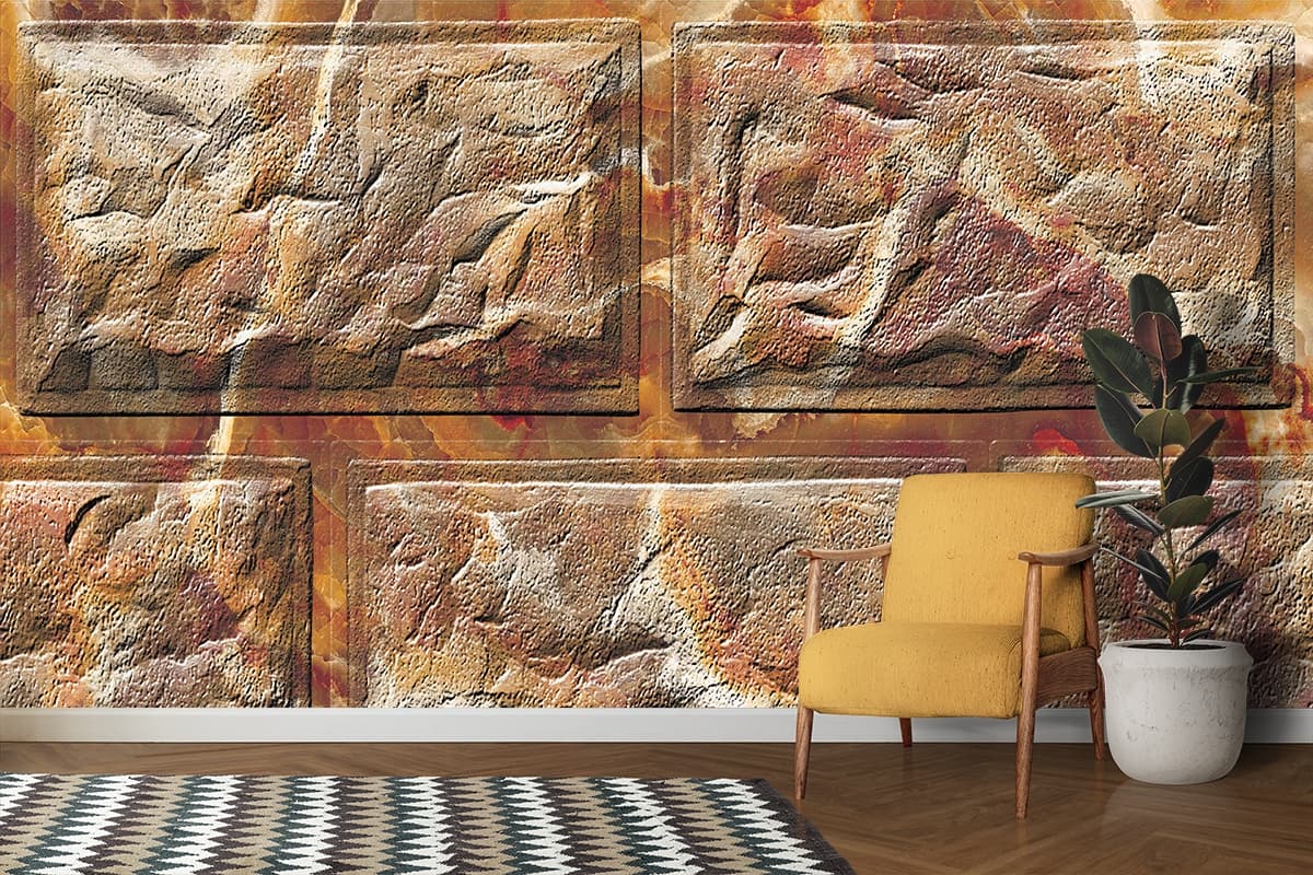 Vintage Rock Blocks Design Wallpaper shown in a room