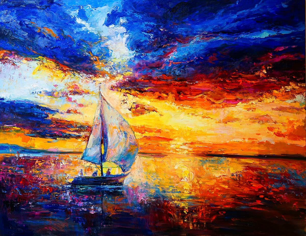 Boat Sailing on Water Artistic Painting wallpaper pattern detail
