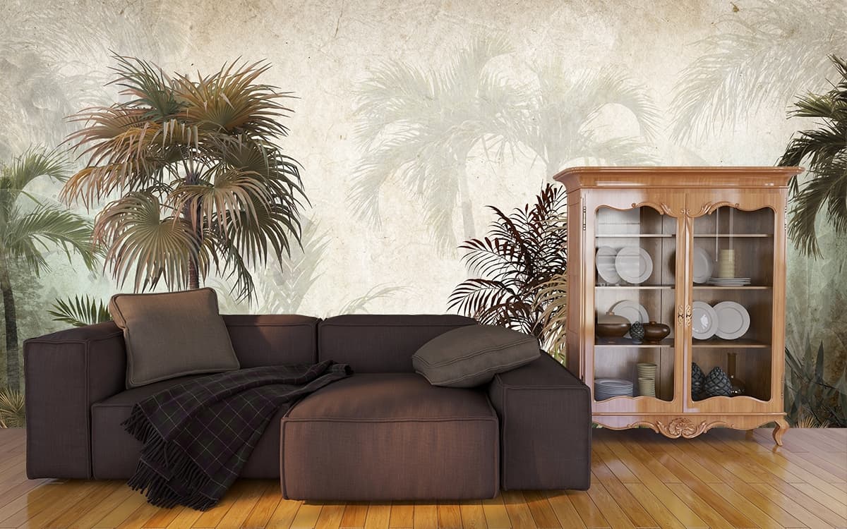 Island Breeze Palm Trees Mural shown in a room