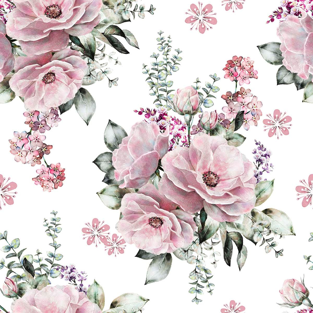 Fresh Spring Rose Garden White Background Wallpaper pattern detail