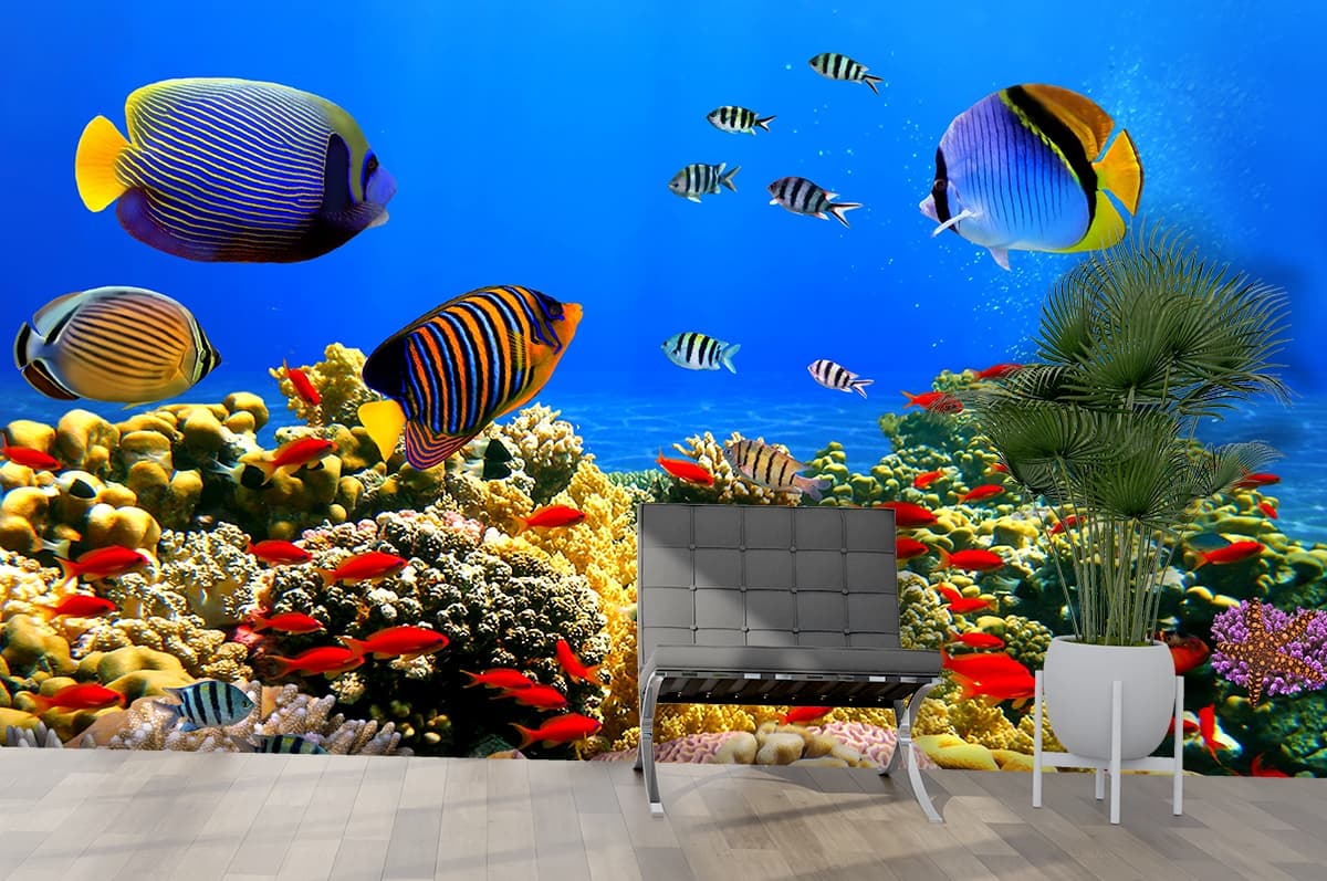 Aqua Reef Dreamscape Mural shown in a room