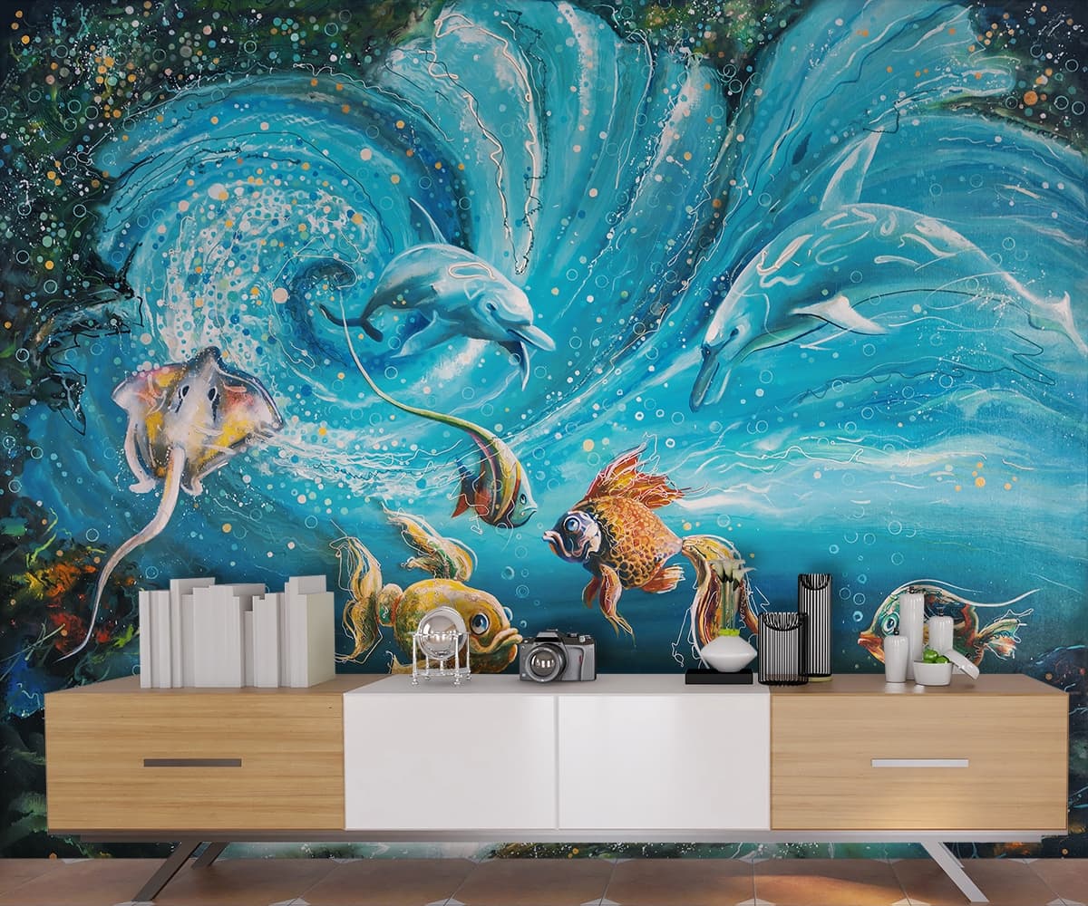 Mystic Ocean Current Wallpaper shown in a room