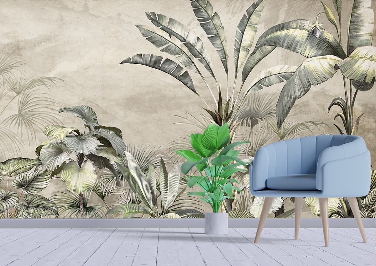Premium Palm Tree Nature Scene Interior Wallpaper shown in a room