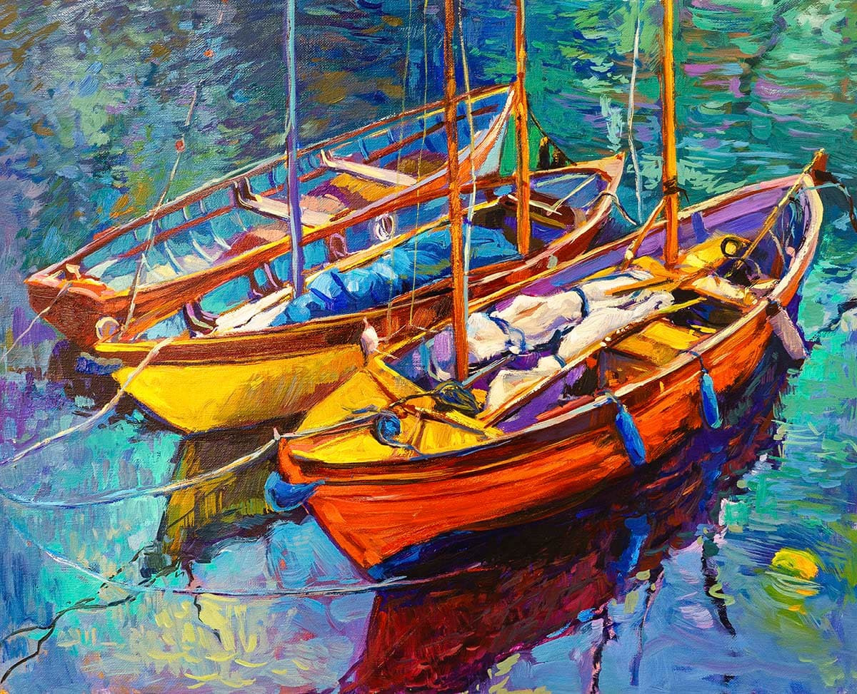 Calm Boats on Water Minimal Seascape Art Wallpaper pattern detail