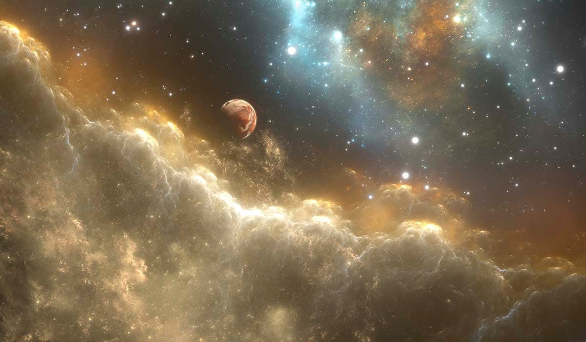 Cosmic Planet with Stars and Cloudscape Space Wallpaper pattern detail