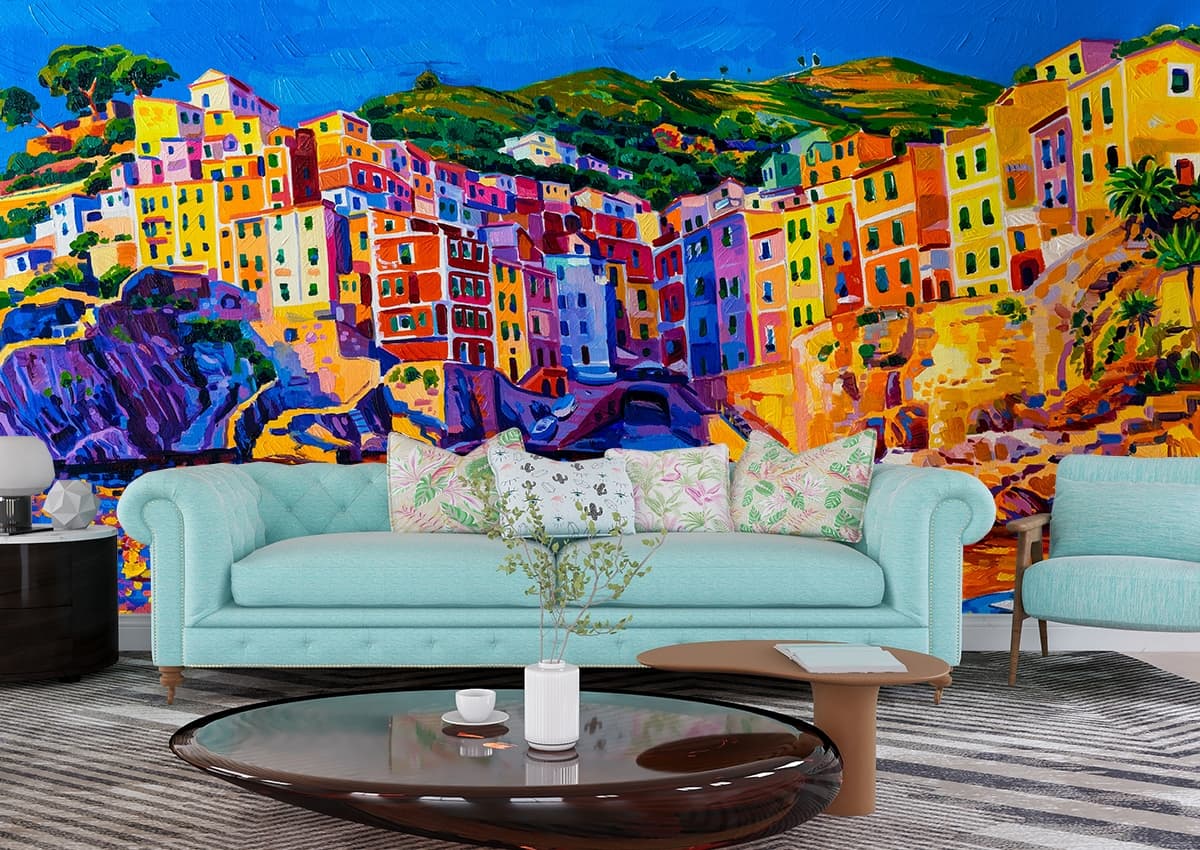 Modern Artistic Brush Stroke Design Wallpaper shown in a room