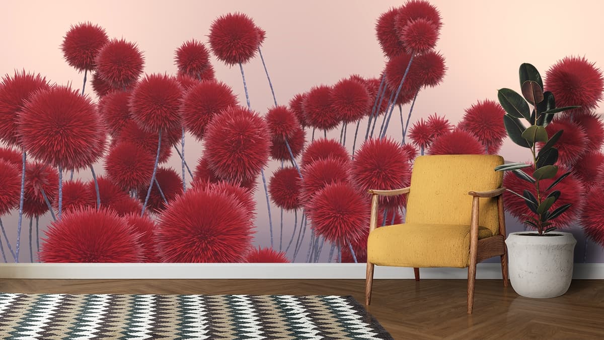 Elegant Red Floral Nature Aesthetic Wallpaper shown in a room