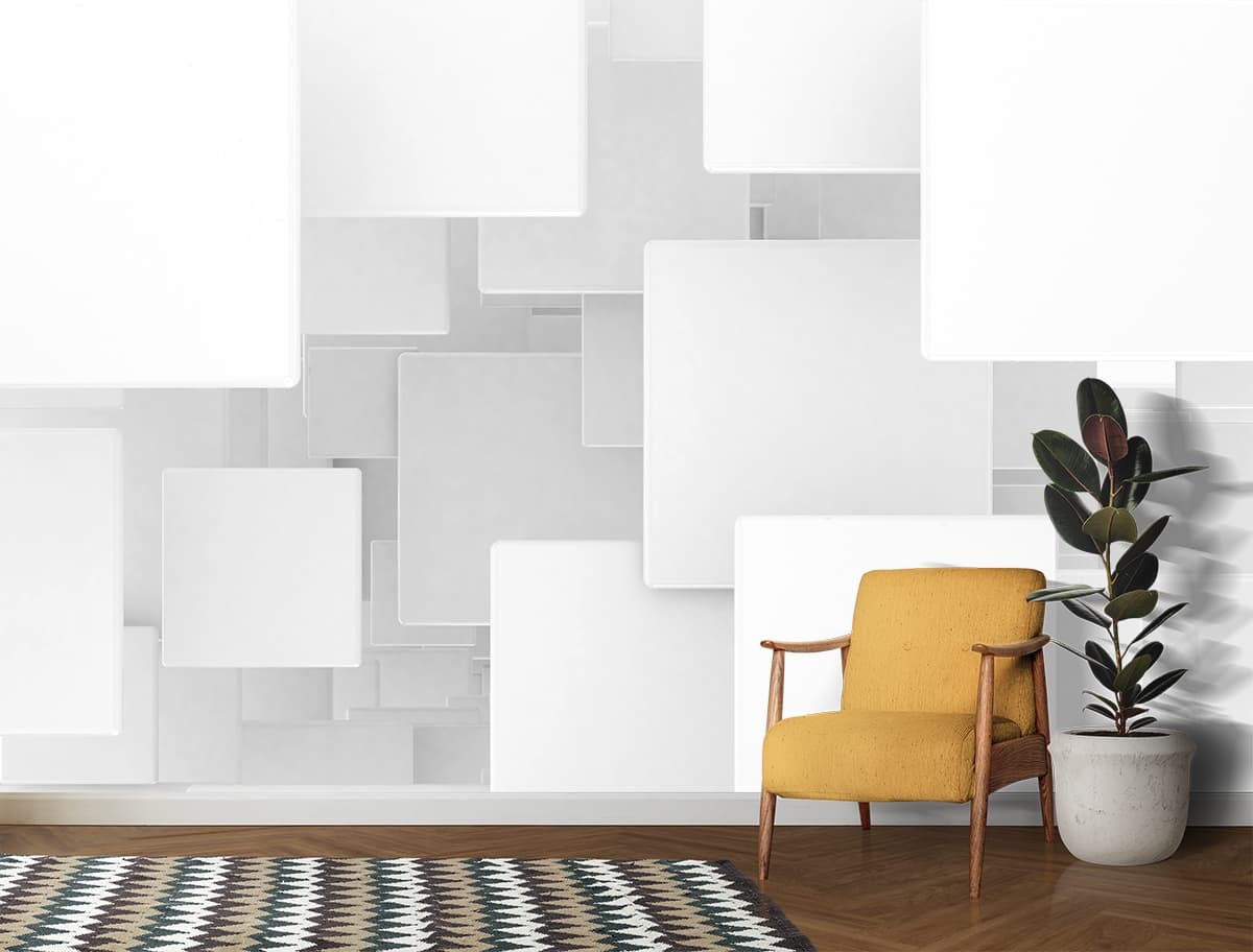 A group of white squares shown in a room