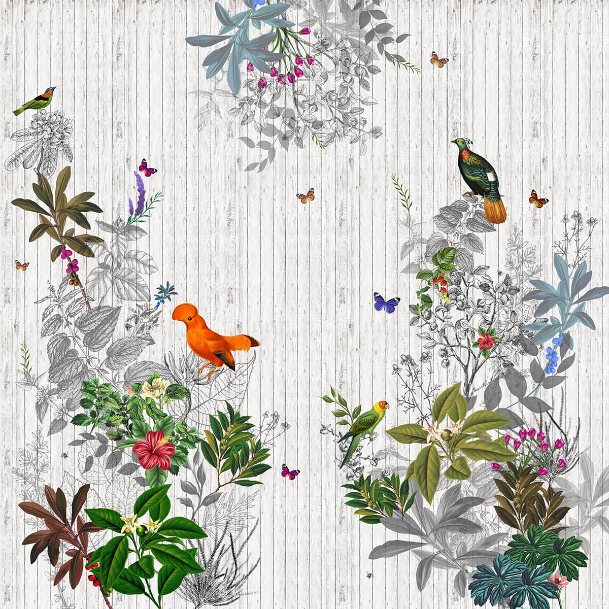 Elegant Bird and Floral Pattern Modern Style Wallpaper pattern detail