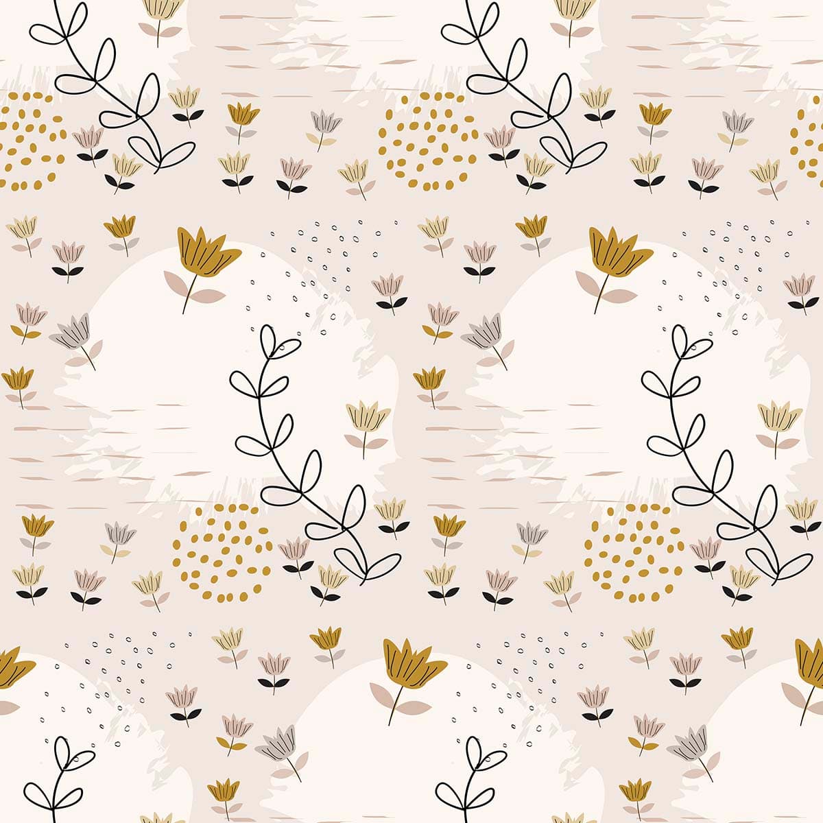 Soft Nature-Inspired Floral Pattern Wallpaper pattern detail
