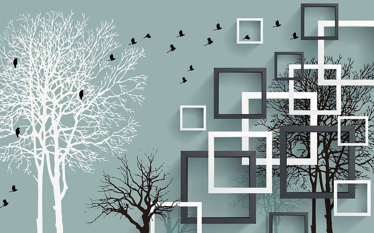 Birds Flying Over Trees Nature Wall Mural Wallpaper pattern detail