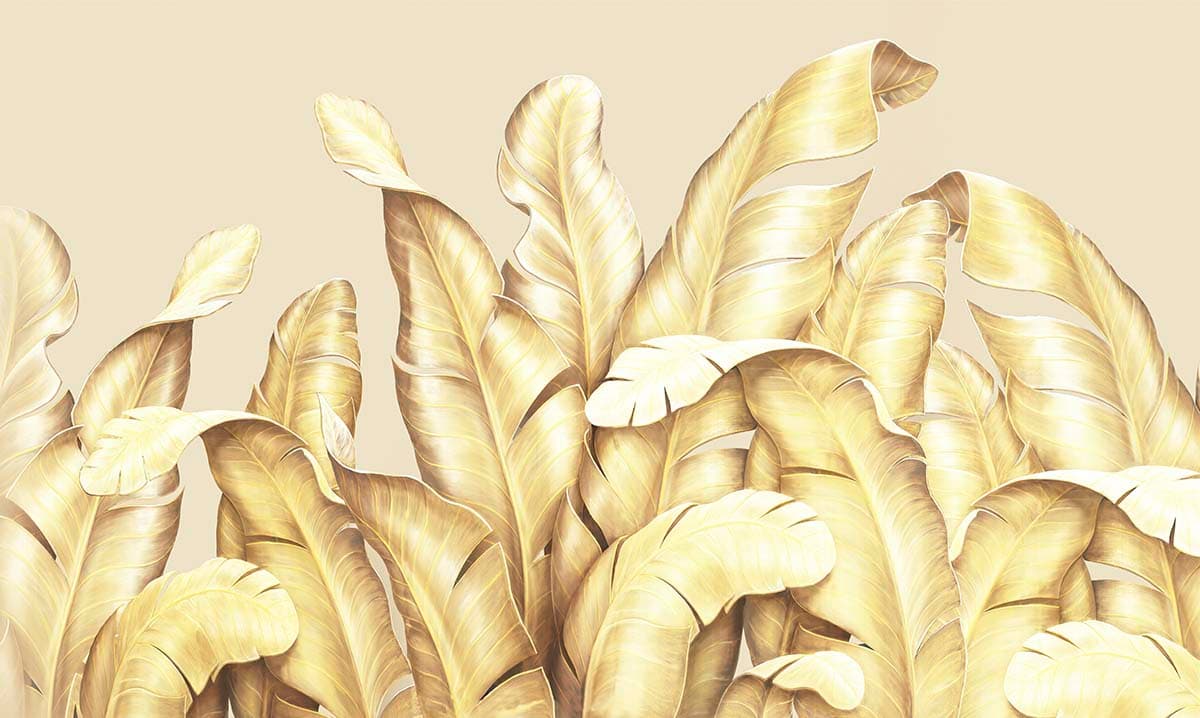 Modern Golden Botanical Wall Decor Wallpaper pattern detail