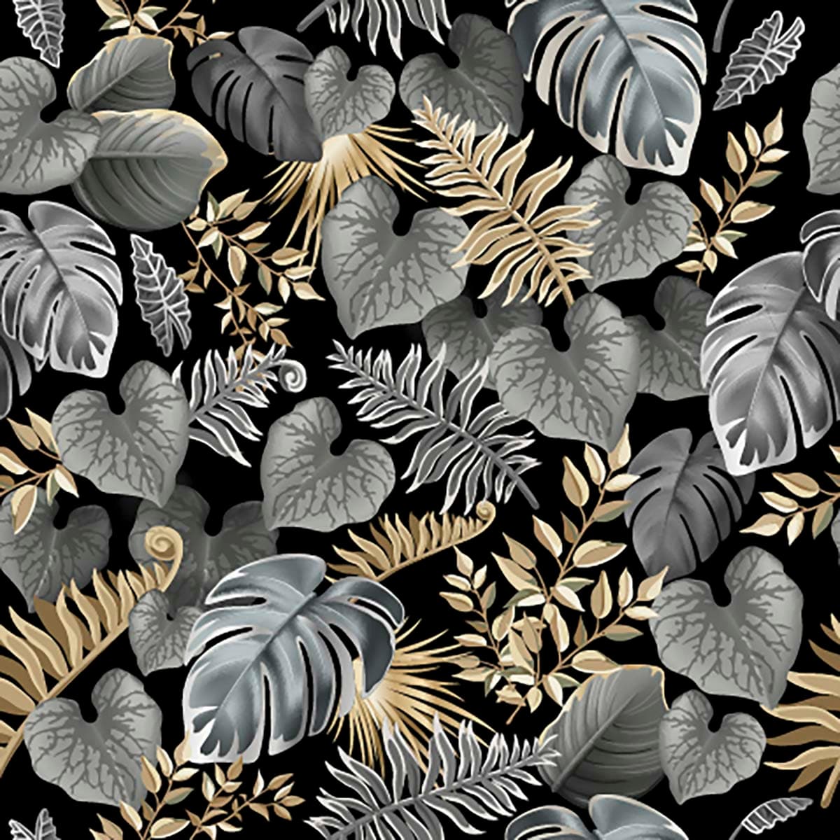 A pattern of leaves on a black background pattern detail