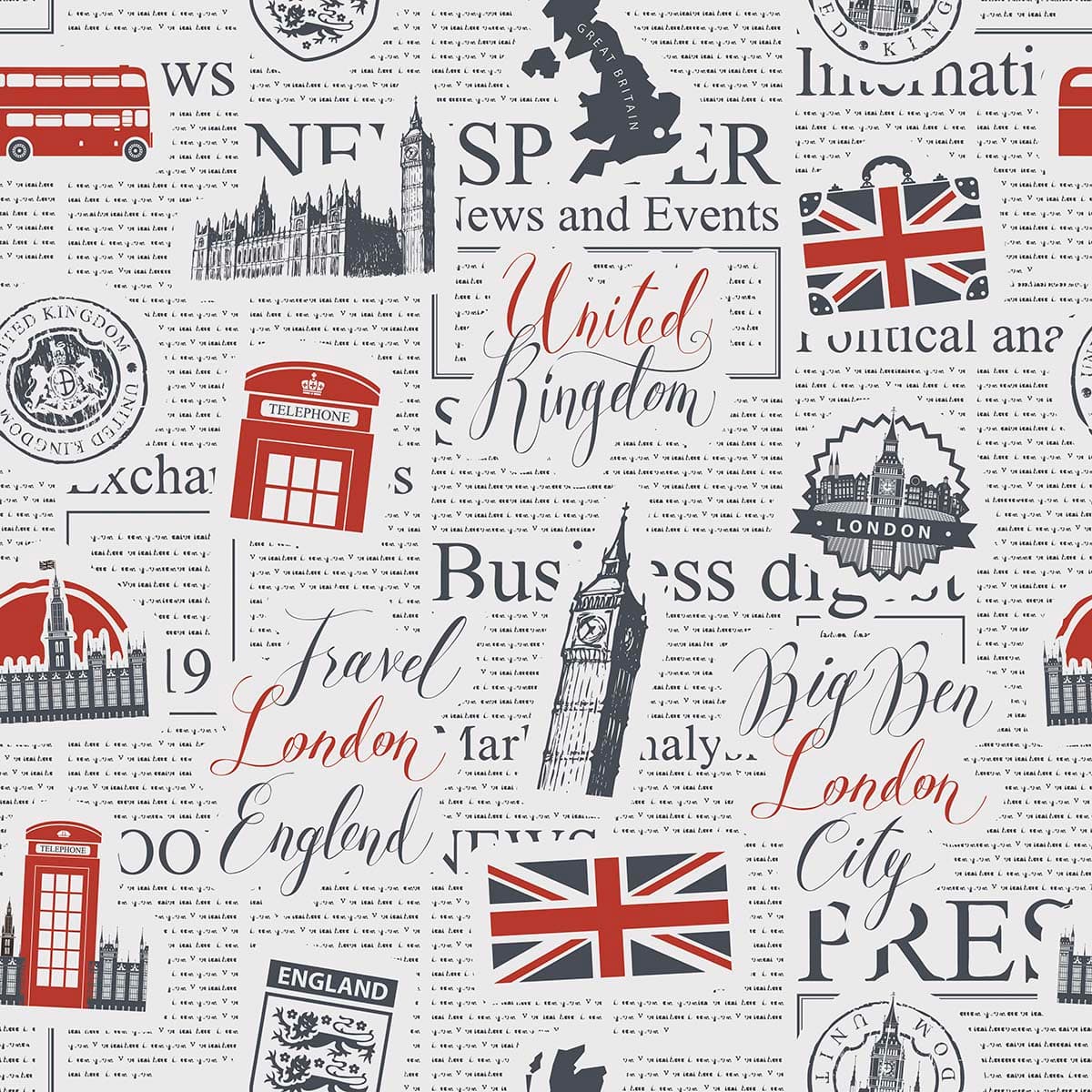 Newspaper Print Pattern Vintage Style Wallpaper pattern detail