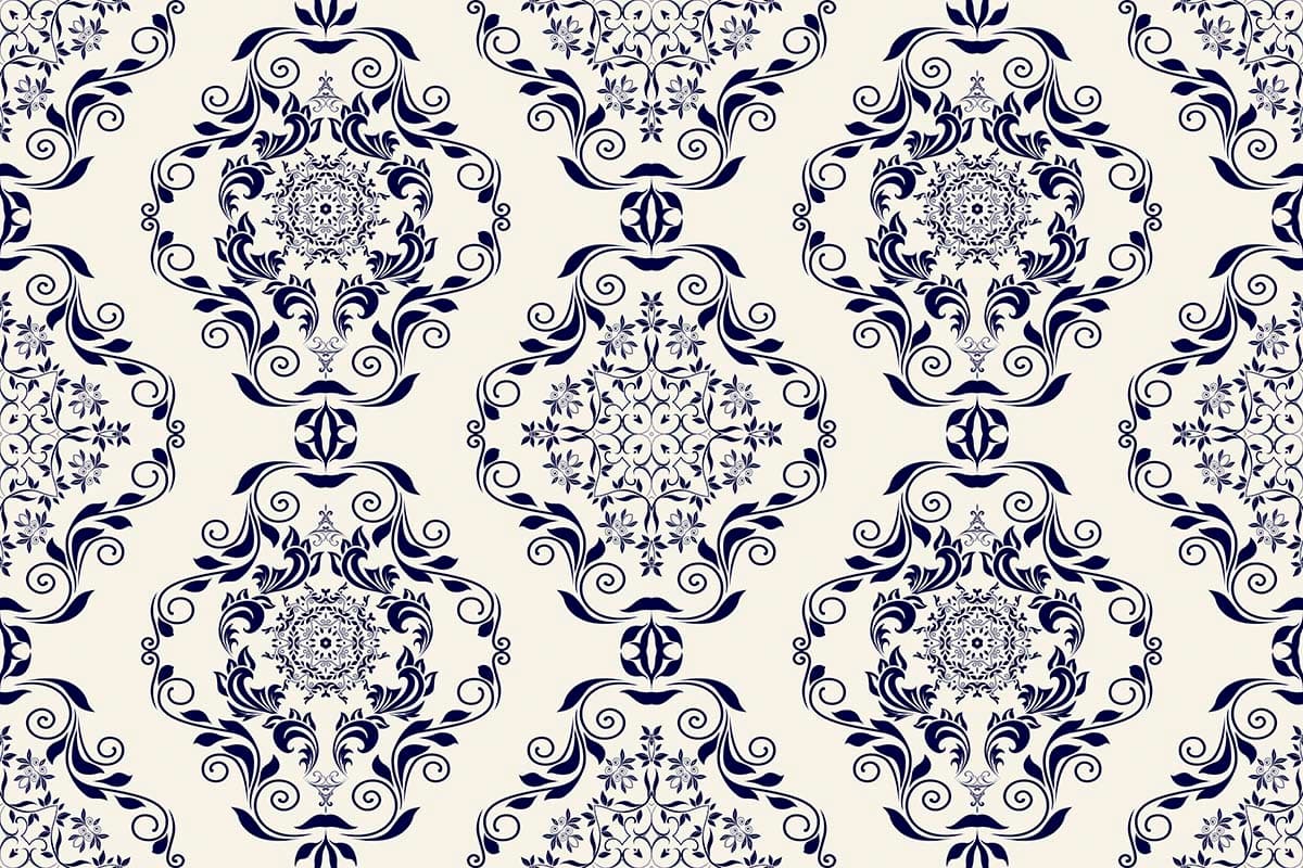 A pattern of blue and white swirls pattern detail
