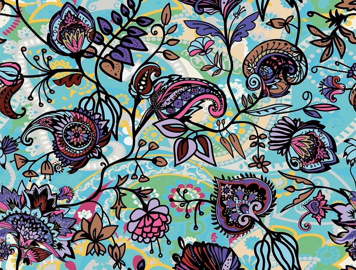 Colorful Paisley and Floral Pattern Decorative Wallpaper pattern detail