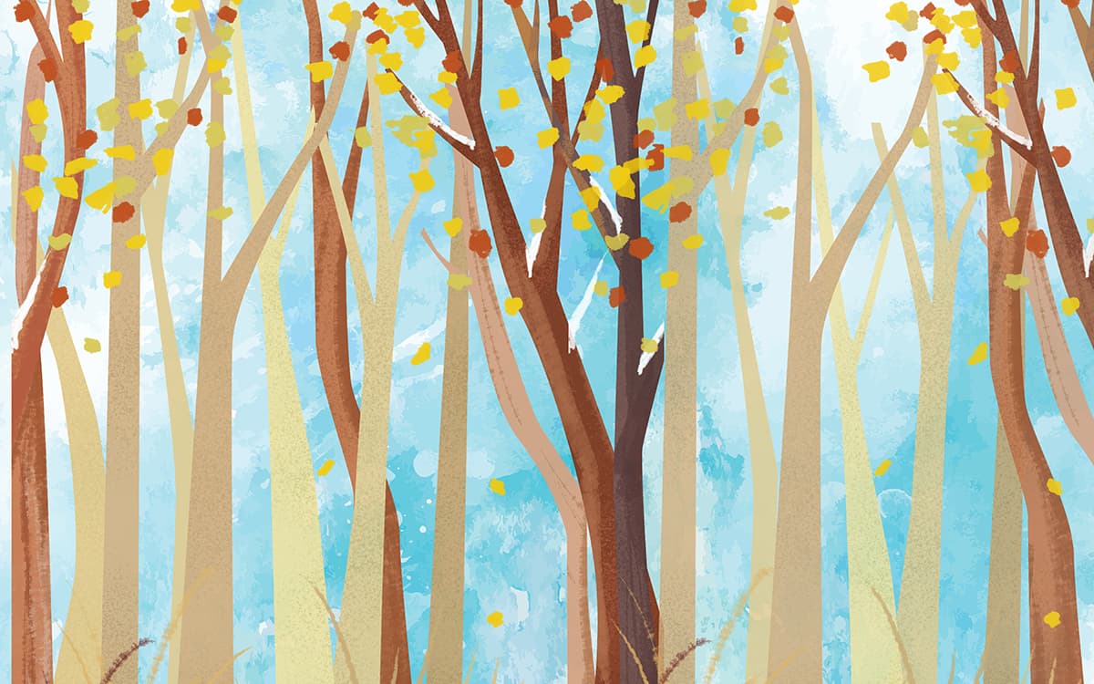 Nature Trees with Golden Yellow Leaves wallpaper pattern detail