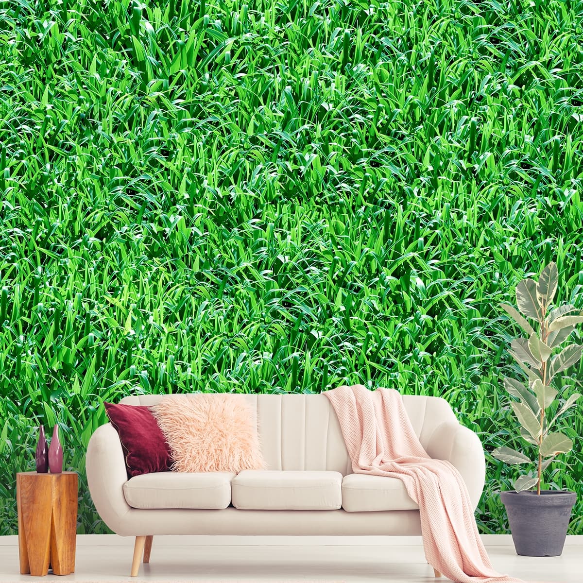 Refreshing Green Grass Wallpaper Mural shown in a room