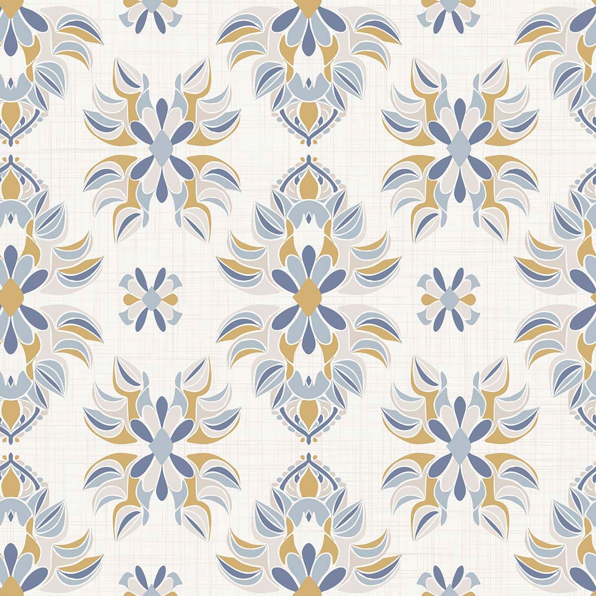 Lively Blue and Yellow Flowers Pattern Mural Wallpaper pattern detail