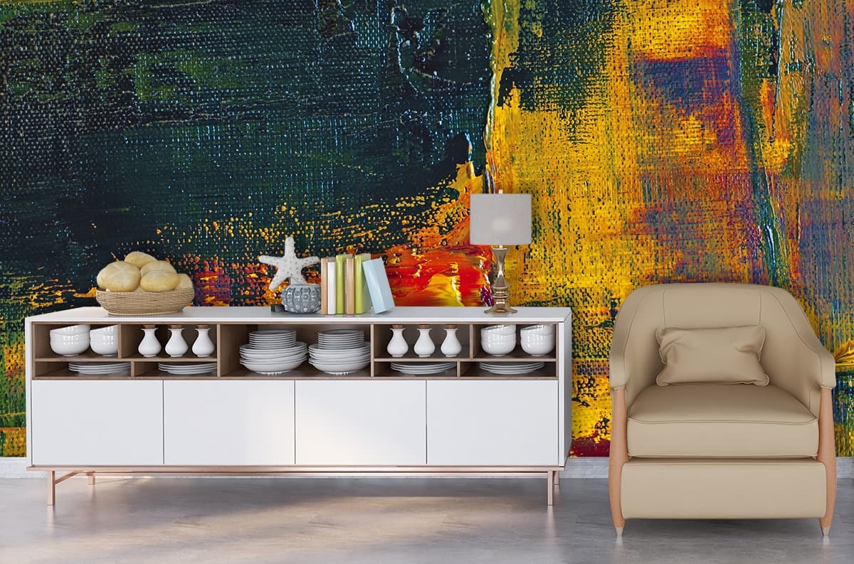 Abstract Painting Close-Up Brush Stroke Wallpaper shown in a room
