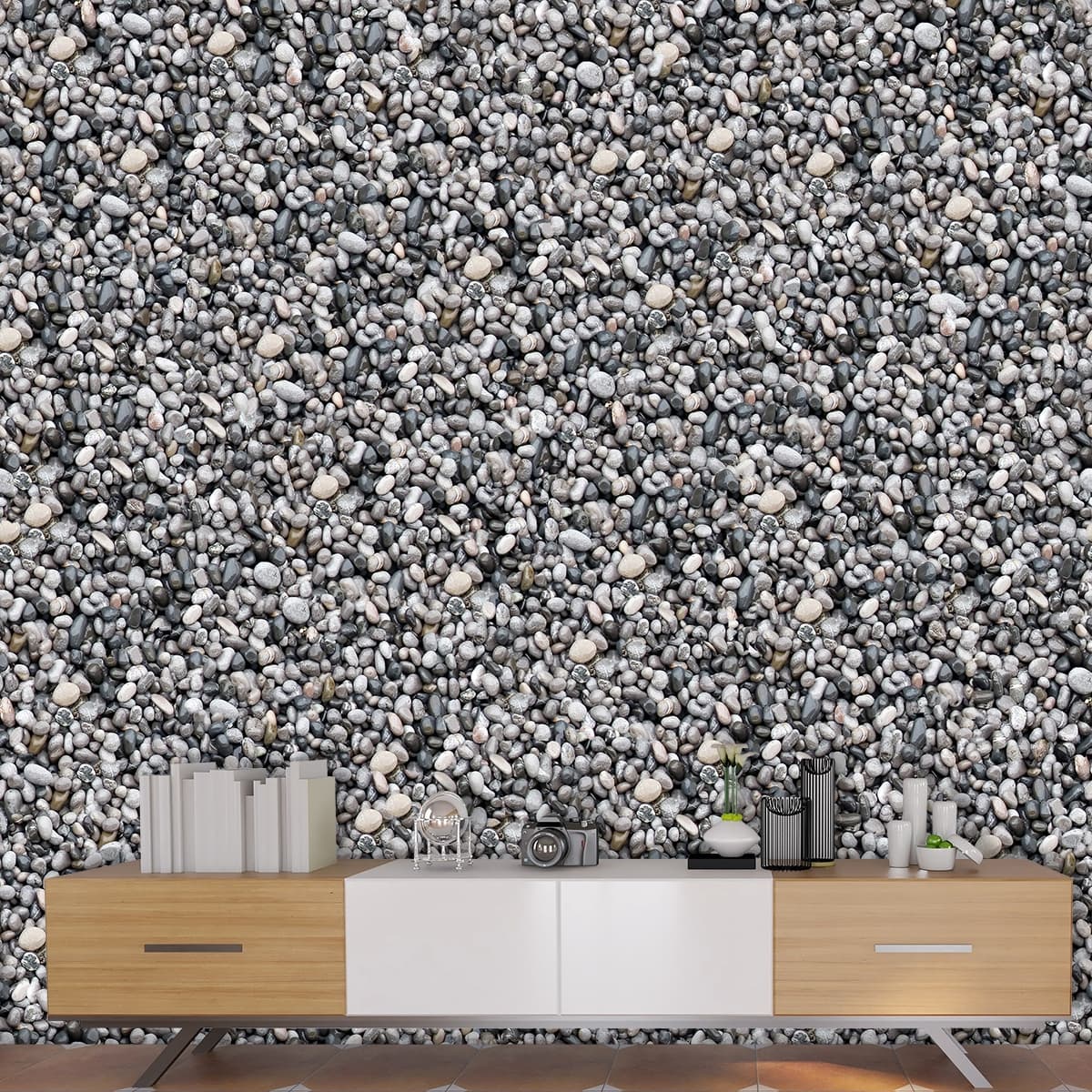 Pebble Trail Tranquility Wallpaper shown in a room