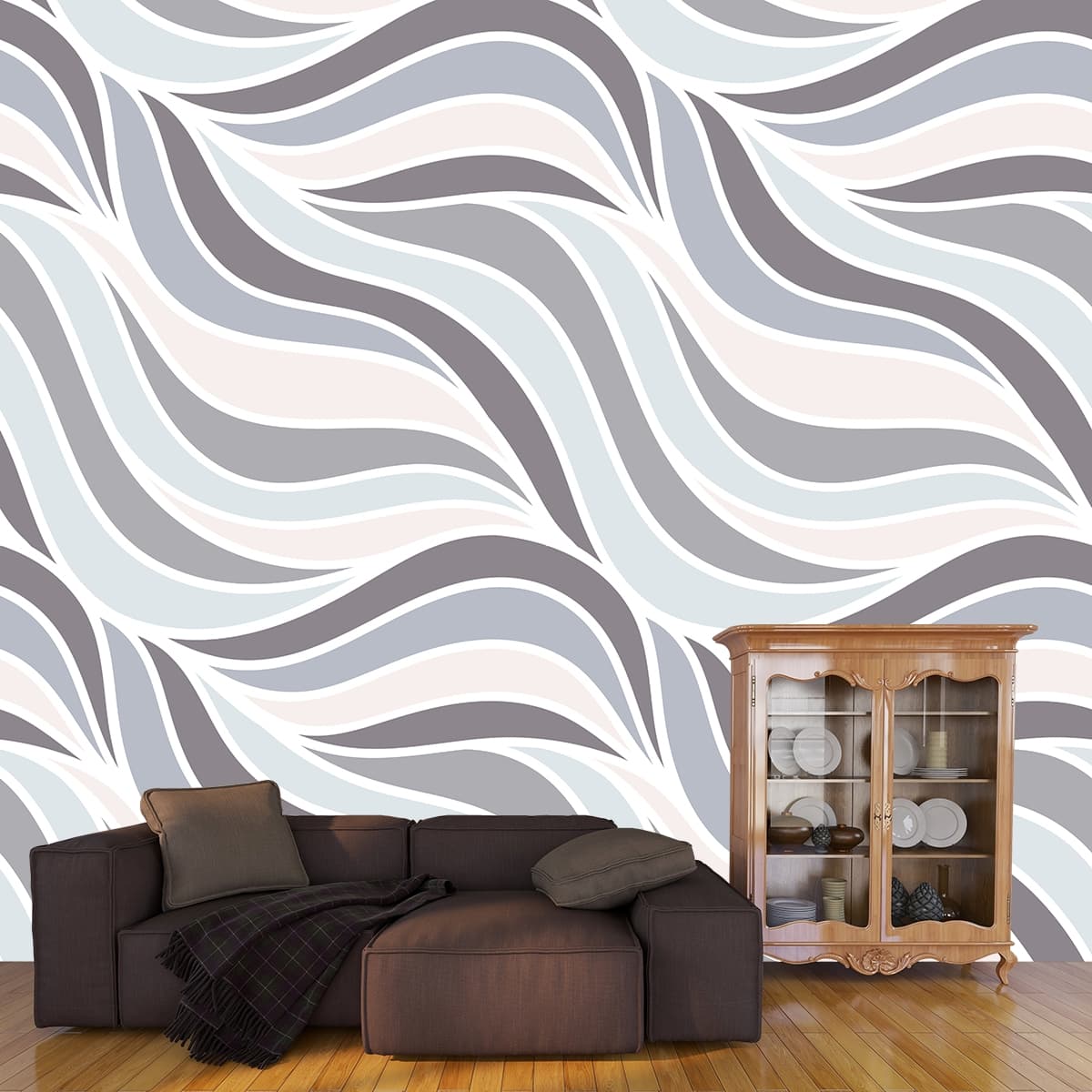 Abstract Wavy Texture Wallpaper Mural shown in a room