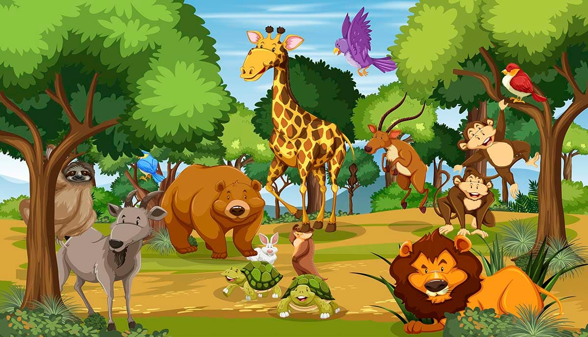 Kids Room Forest Animal Safari Wallpaper for Wall pattern detail