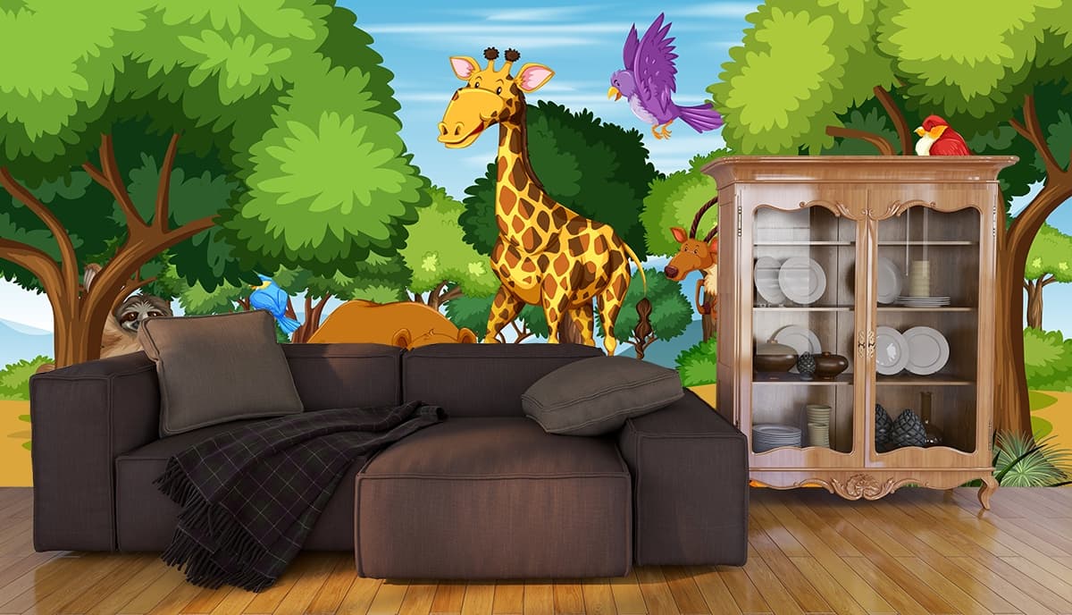 Kids Room Forest Animal Safari Wallpaper for Wall shown in a room