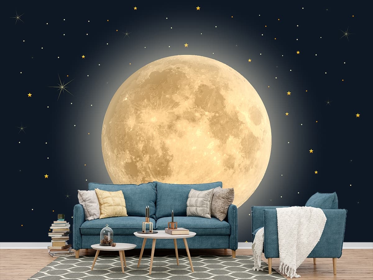 Chandaniya, Full moon and Stars Wallpaper shown in a room
