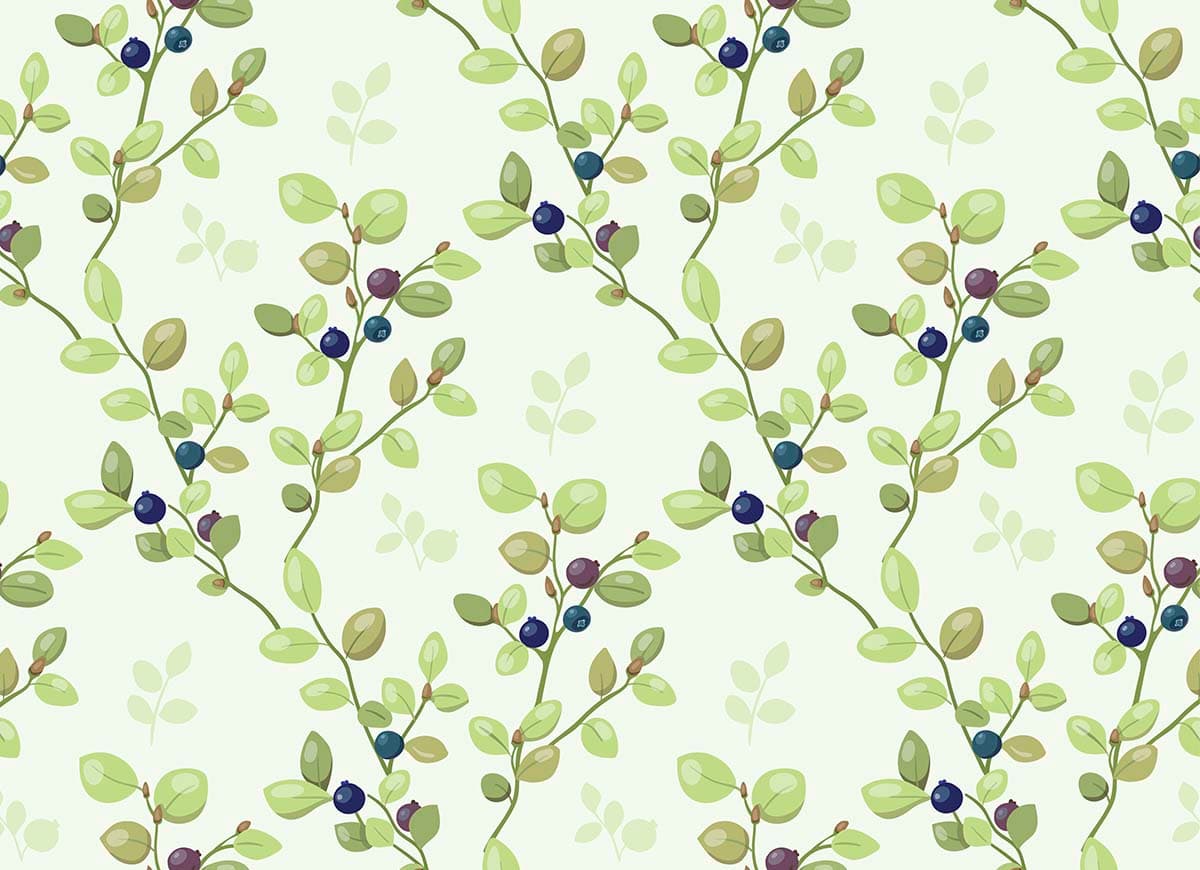 A pattern of blueberries and leaves pattern detail