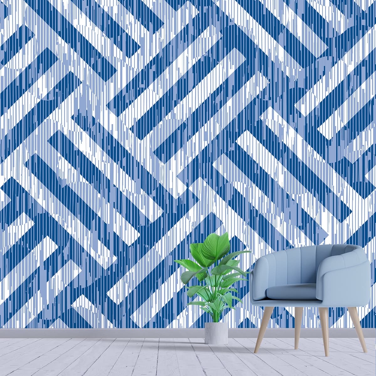 Blue and White Textured Pattern Wallpaper for Walls shown in a room