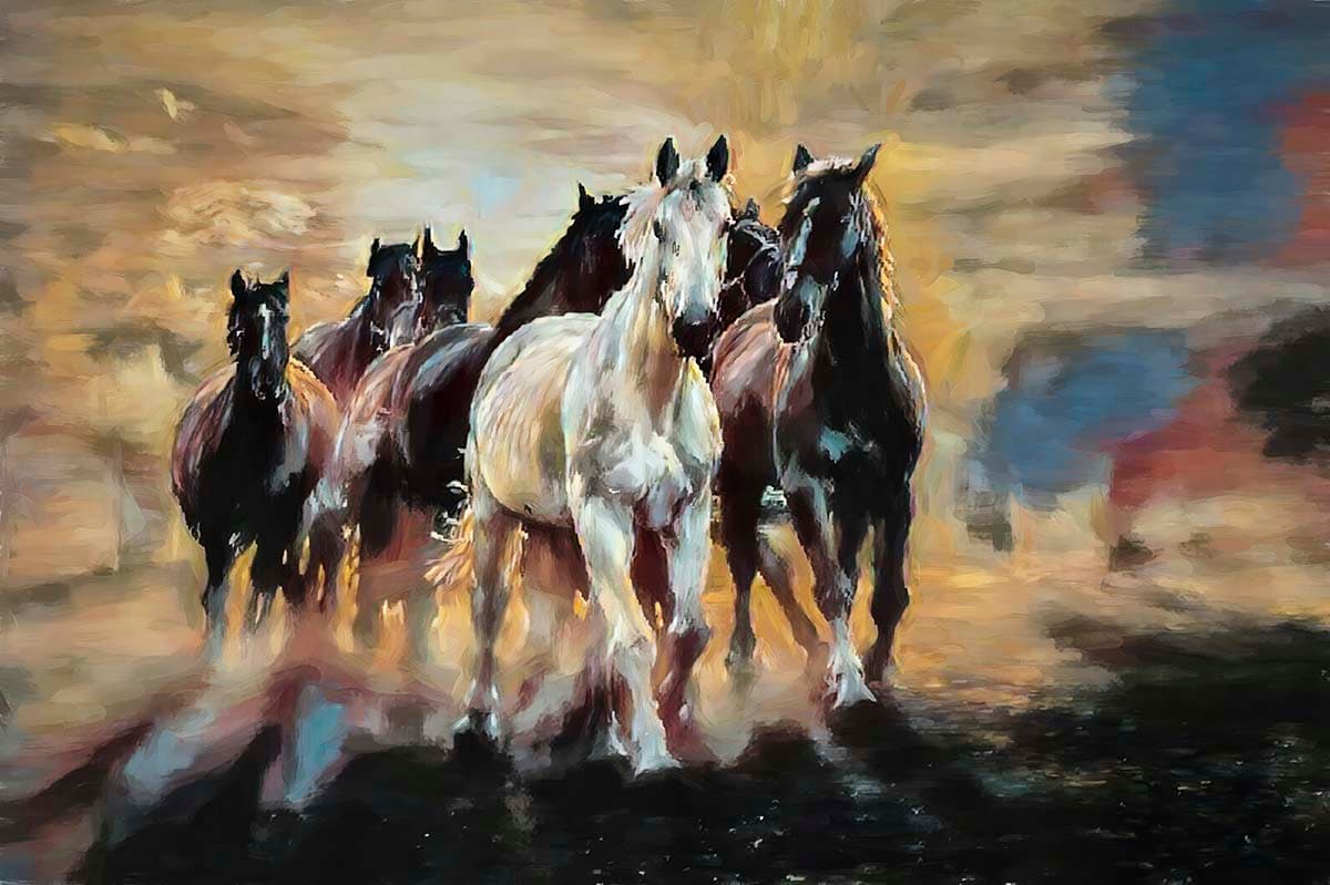 Running Horses Painting Wallpaper for Walls pattern detail
