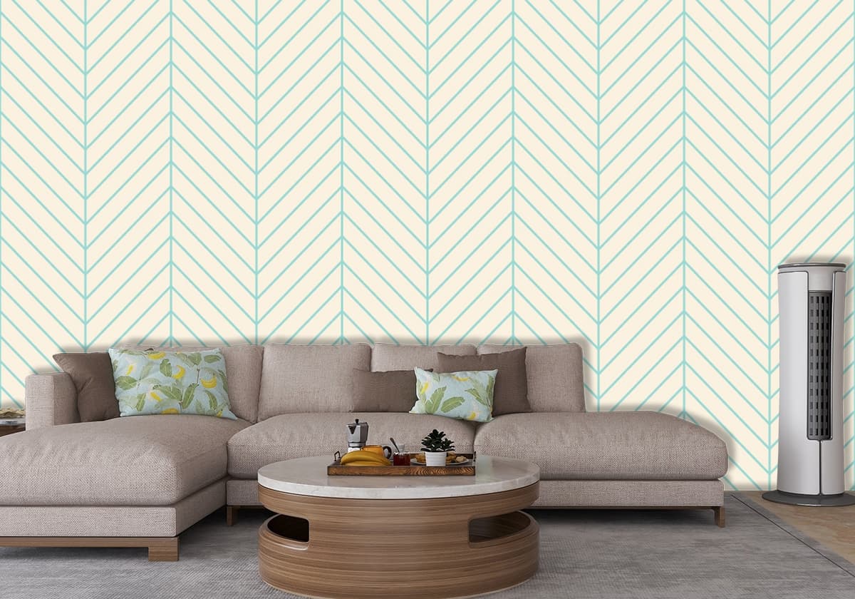 Minimal Mint Chevron Wallpaper shown in a room