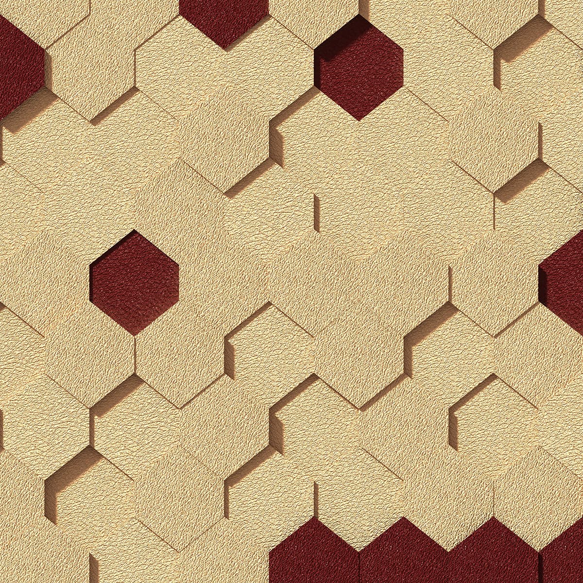 Beige and Maroon 3d Wall Mural with Hexagon pattern detail