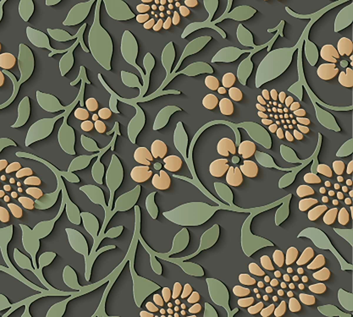 An Abstract Wallpaper Pattern of Flowers and Greenery pattern detail