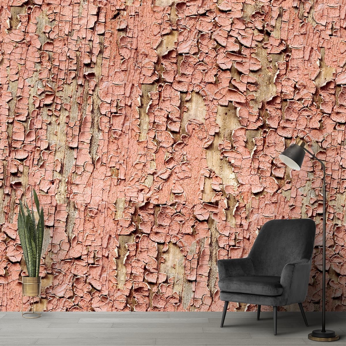 Unique Rough Pink Paint Texture Mural Wallpaper shown in a room