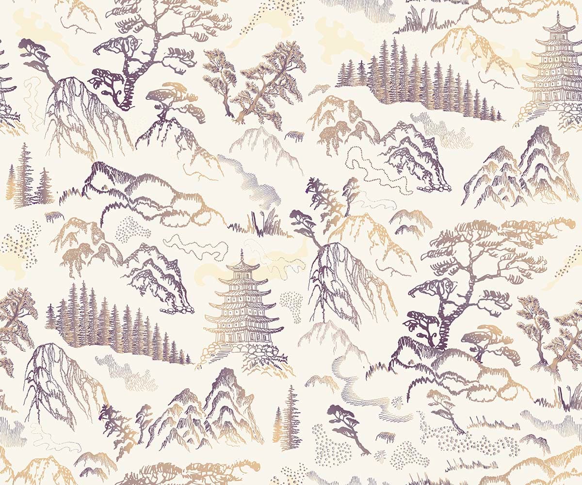 Mountains and Trees Scenic Pattern Wallpaper pattern detail