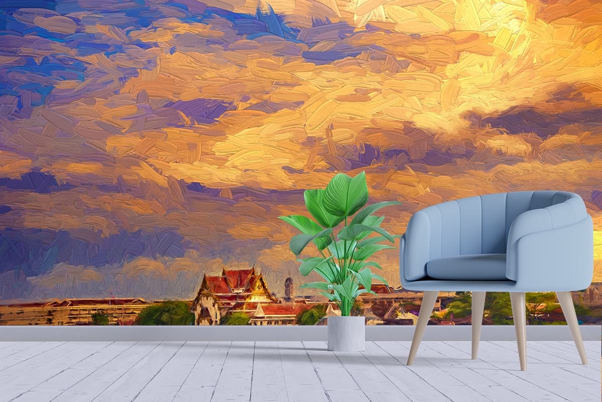 Beautiful Wallpaper of Boat on Water shown in a room