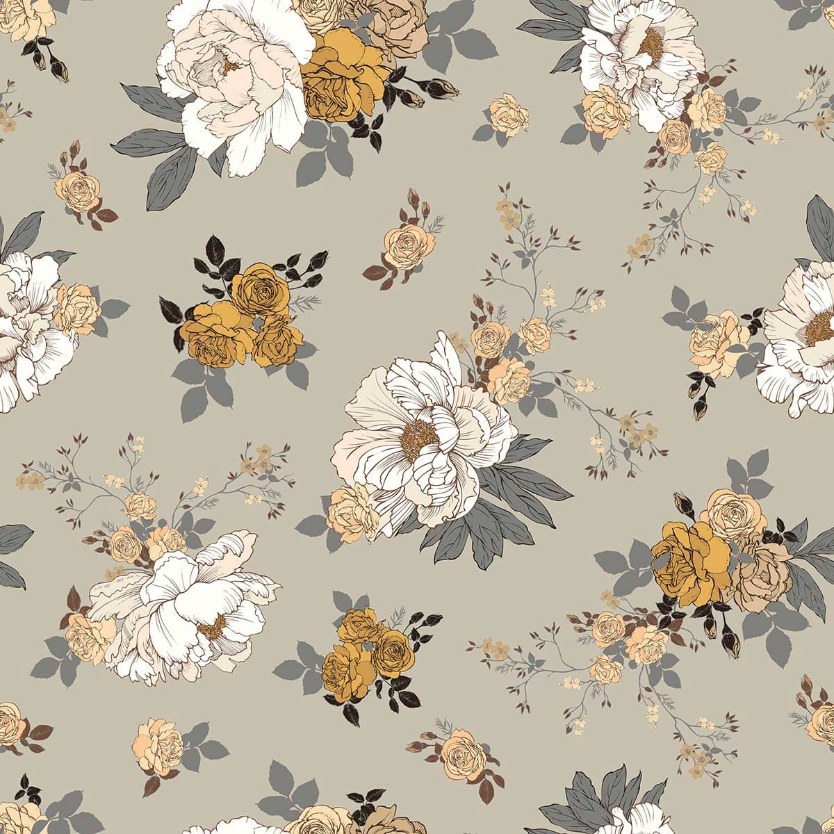 A Blossoming Heaven White and Golden Flowers Wallpaper pattern detail
