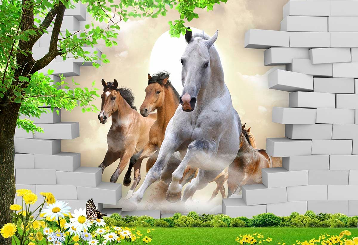 3D Horse Escape Wall Mural pattern detail