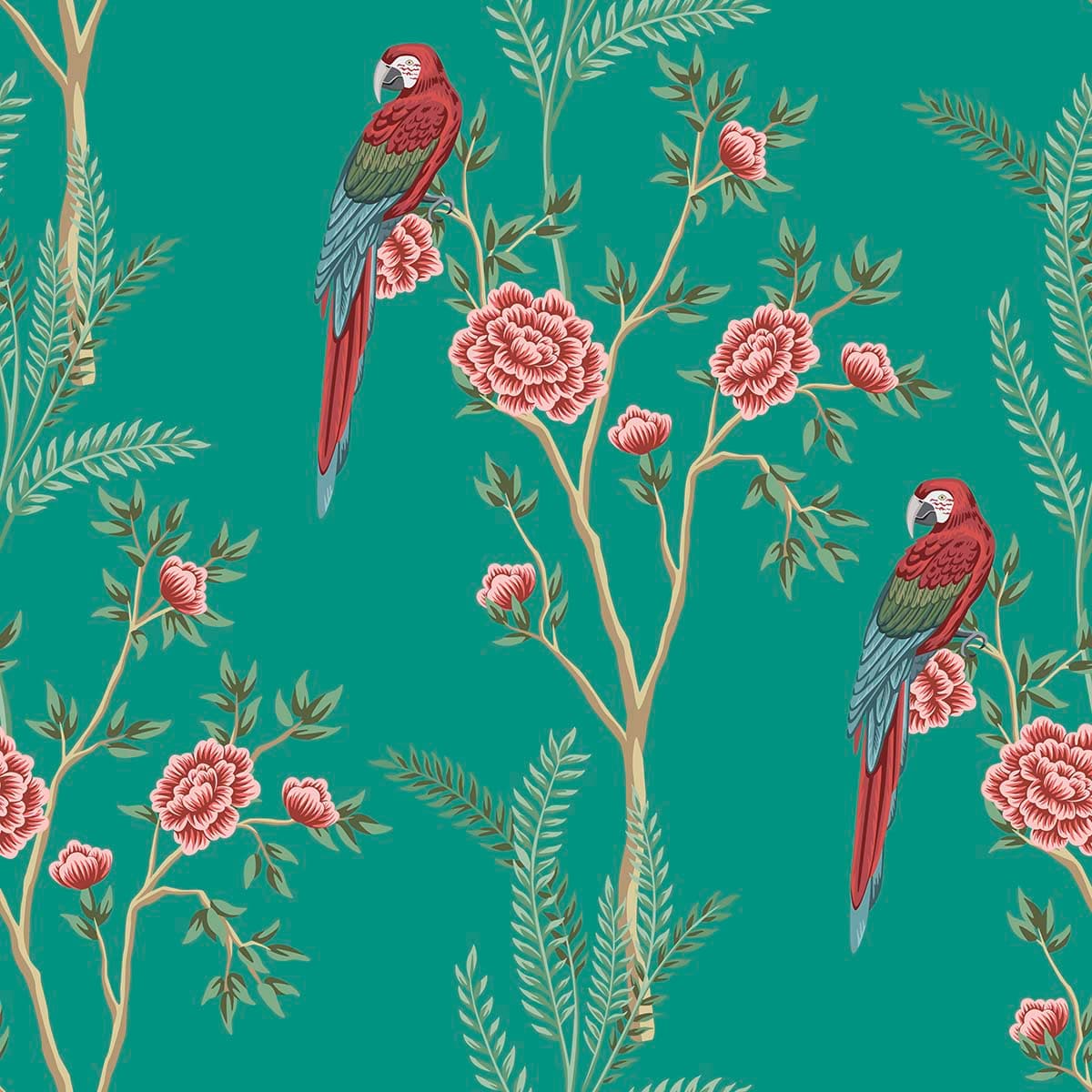 Aesthetic Bird and Flower Pattern Wall Mural Wallpaper pattern detail