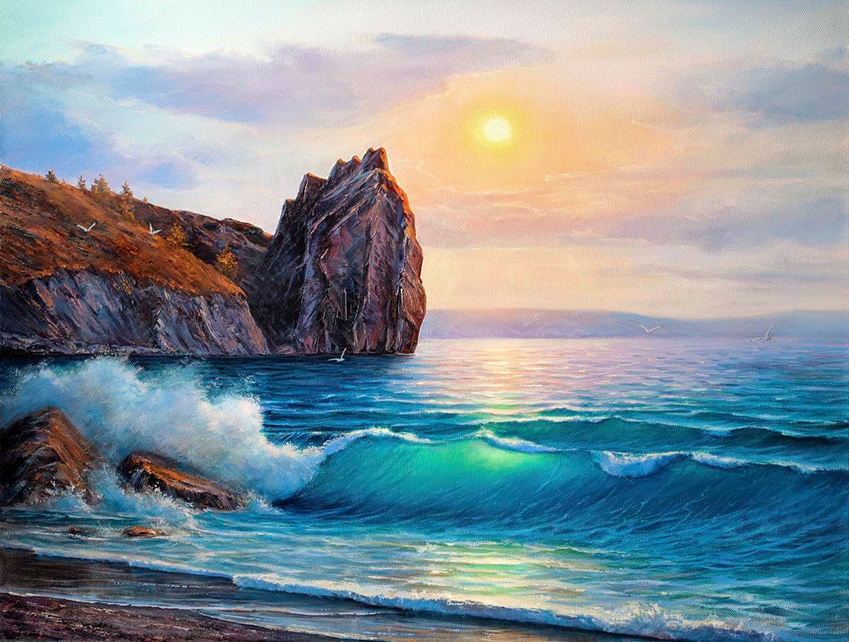 Luxury Coastal Waves on Rocks Wall Mural Wallpaper pattern detail