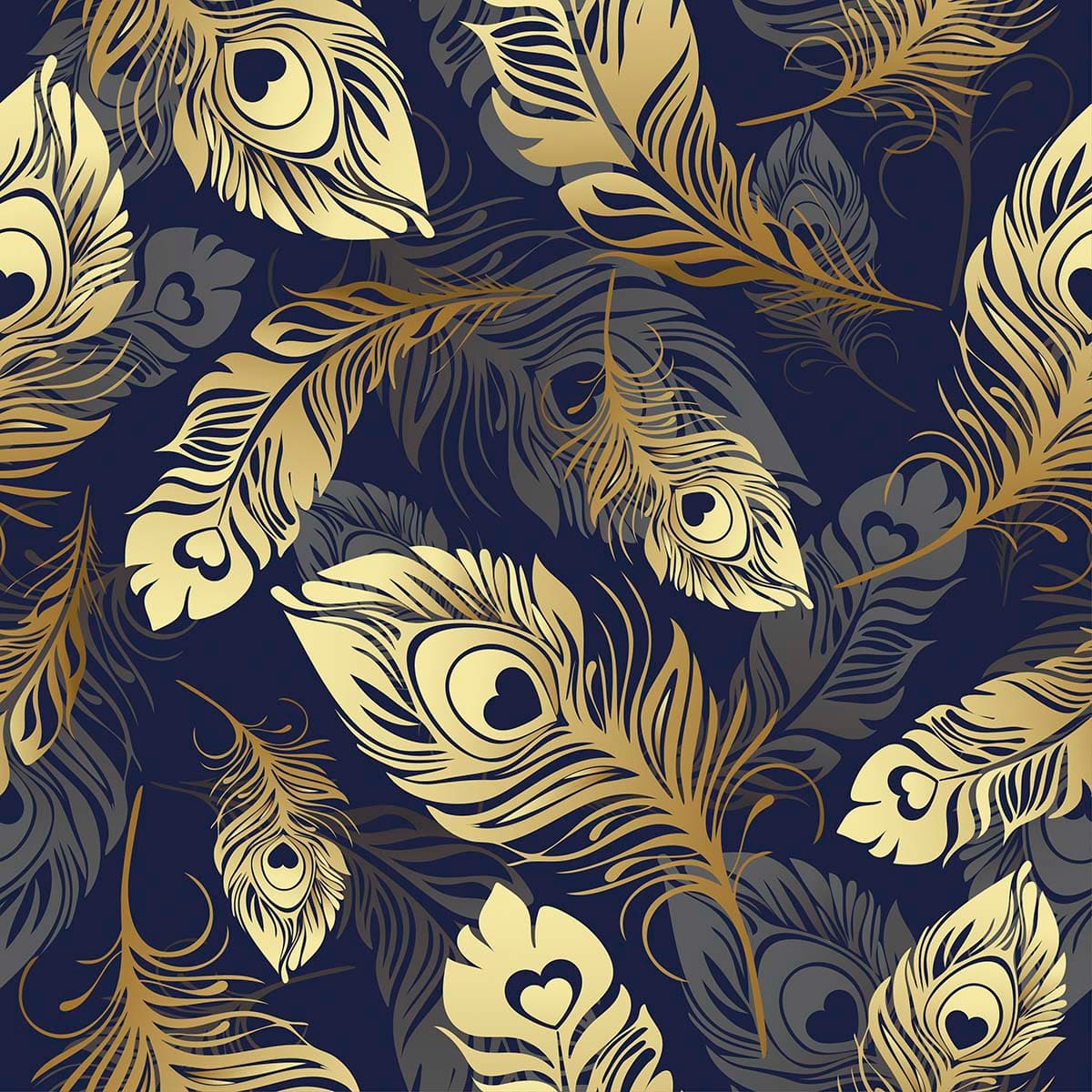 Elegant Gold Feather Design on Black Background Wallpaper pattern detail