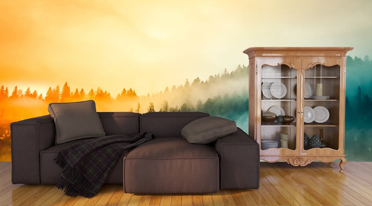 Elegant Nature Foggy Background Wall Wallpaper shown in a room